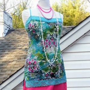 POUT lace trim floral teal green fuscia ivy tank top adjustable strap
